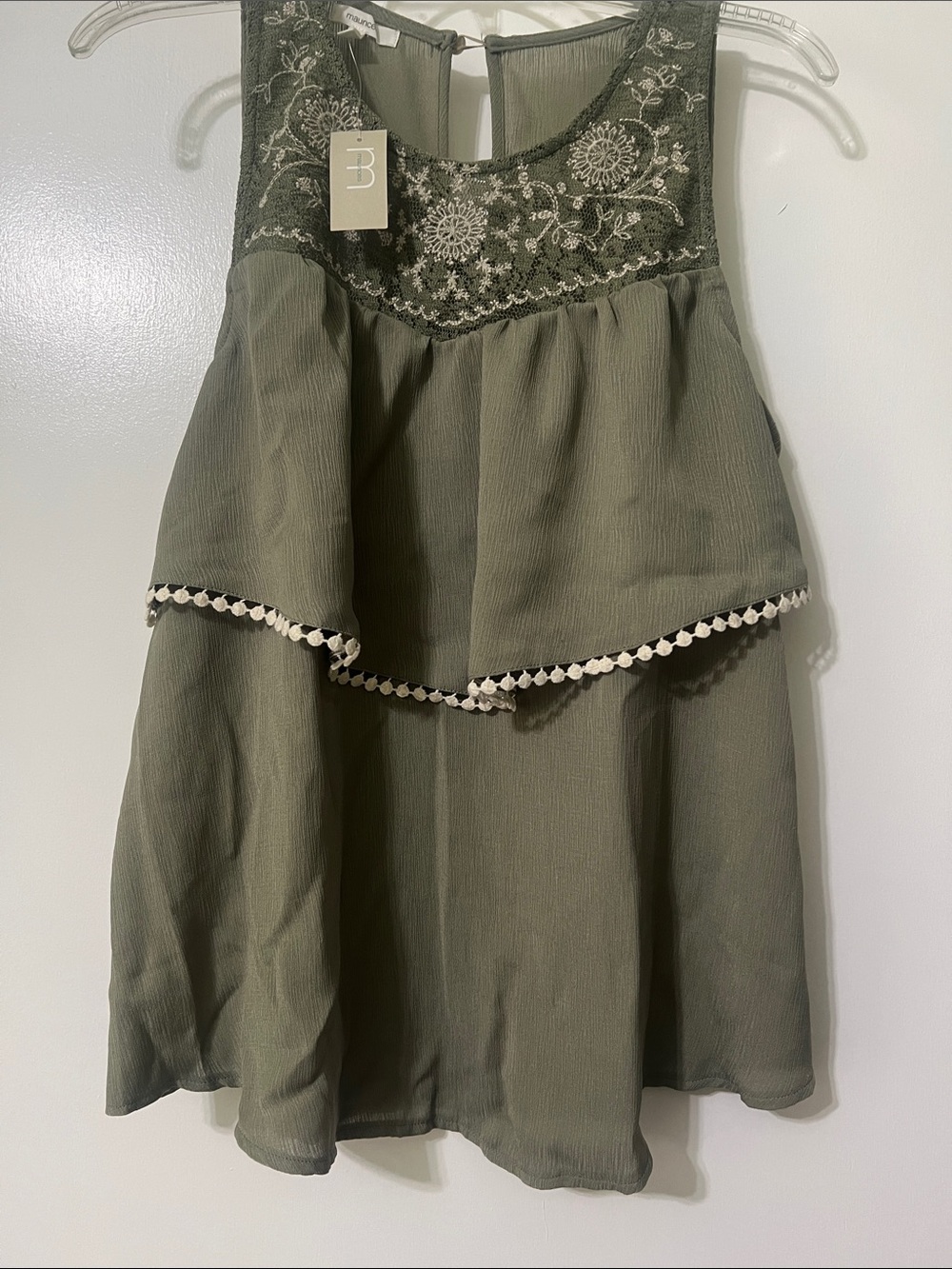 Maurices Olive Green Embroidered Layered Skirt